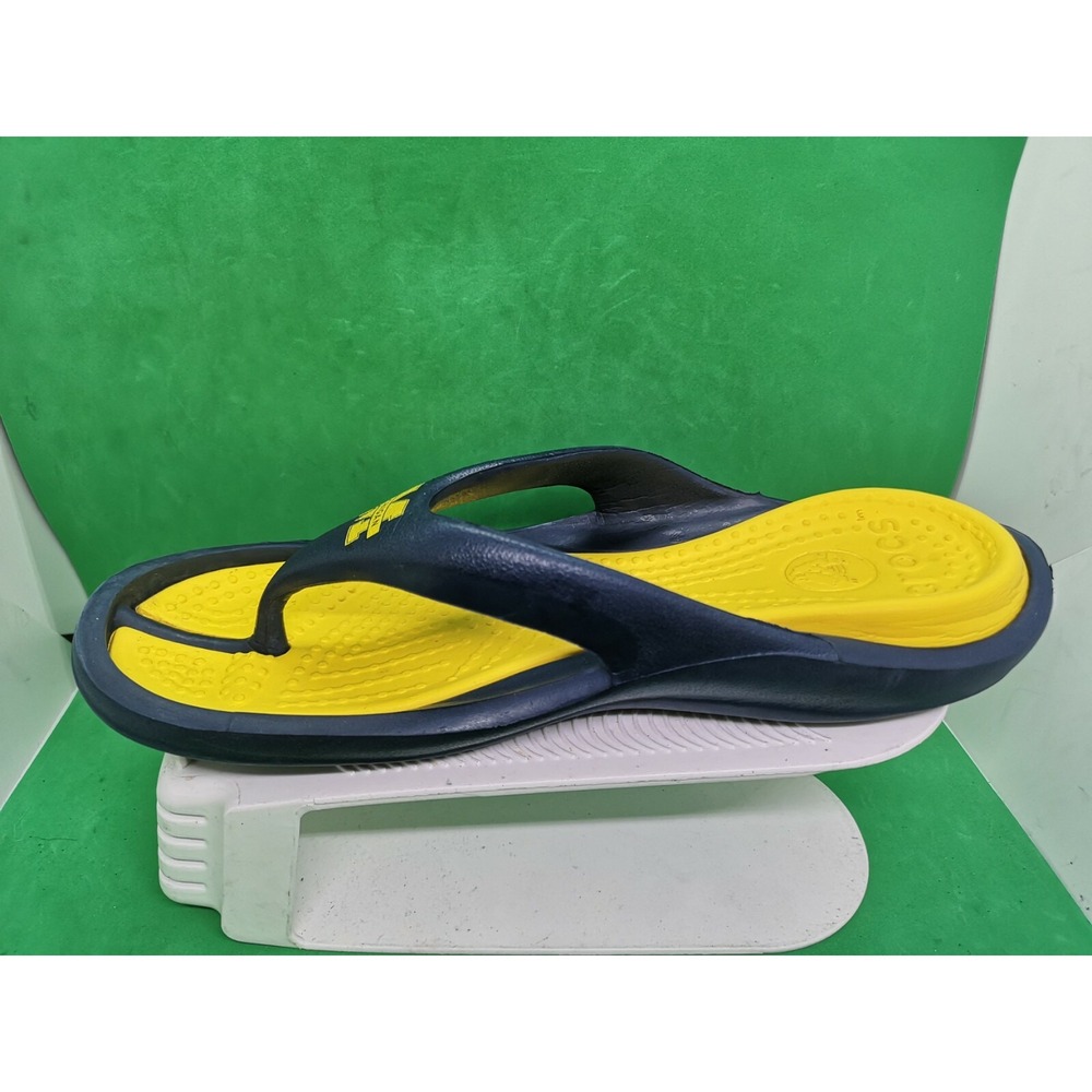 Crocs Modi Michigan Flip Sandals Super Cushy Blue Yellow Size 10 - Picture 4 of 11